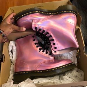 Women’s pink reflective metallic Dr.Martens